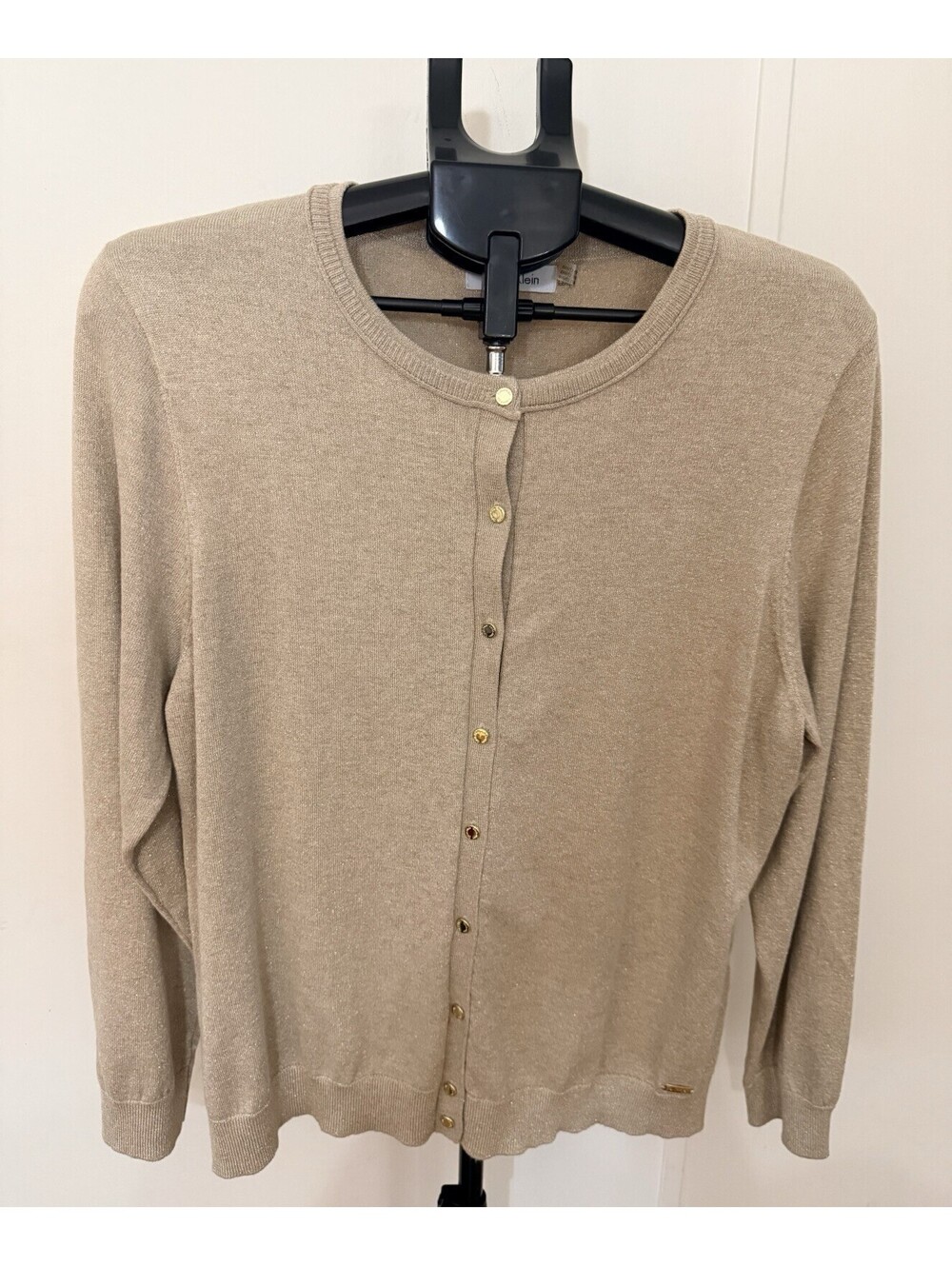 Vtg Calvin Klein Long Sleeve Rayon Nylon Button Sweater Women's Beige XL